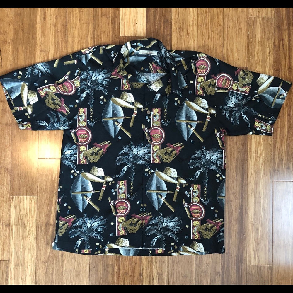 Tommy Bahama silk tobacco Aloha shirt